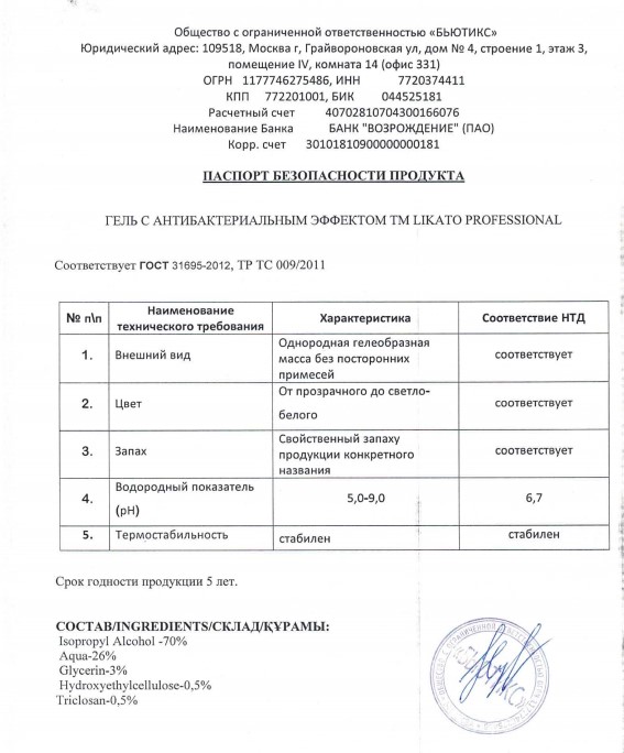 паспорт безопасности продукта