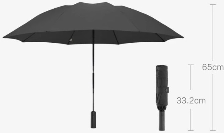Зонт Xiaomi 90 Points с светодиодным фонариком Automatic Umbrella with LED Flashlight, черный фото 6