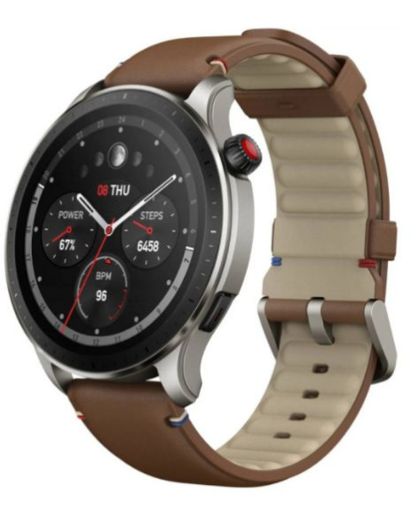 Умные часы Amazfit GTR 4, коричневый кожаный ремешок фото 1