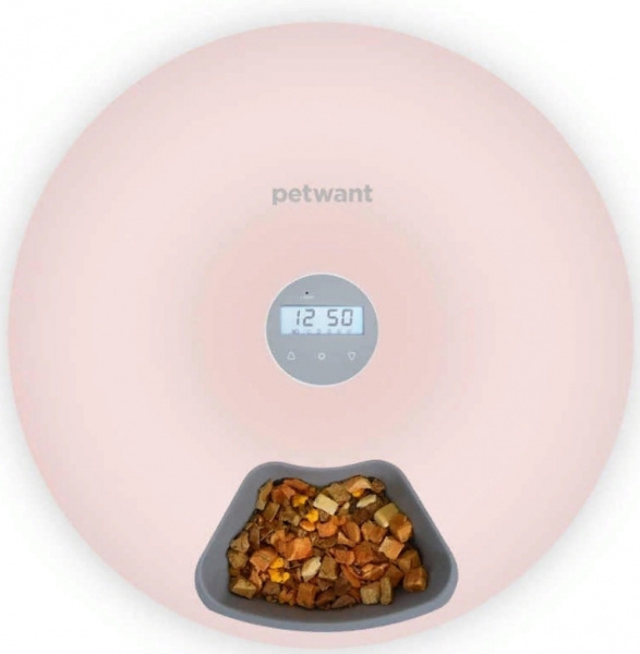 Автоматическая кормушка для животных Petwant F6 LCD, 6 отсеков для корма по 180мл, розовая фото 1
