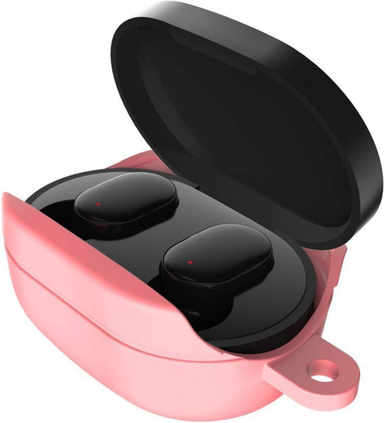 Чехол силиконовый с карабином для Xiaomi Redmi AirDots, розовый фото 1