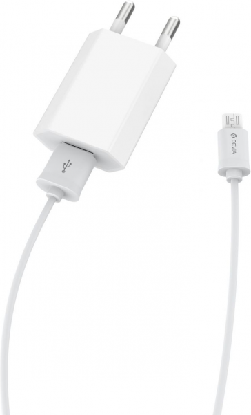 СЗУ адаптер 1 USB 2.1A + Дата-кабель Micro USB 2А (100 см) Smart Charger Suit, белый, Devia фото 2