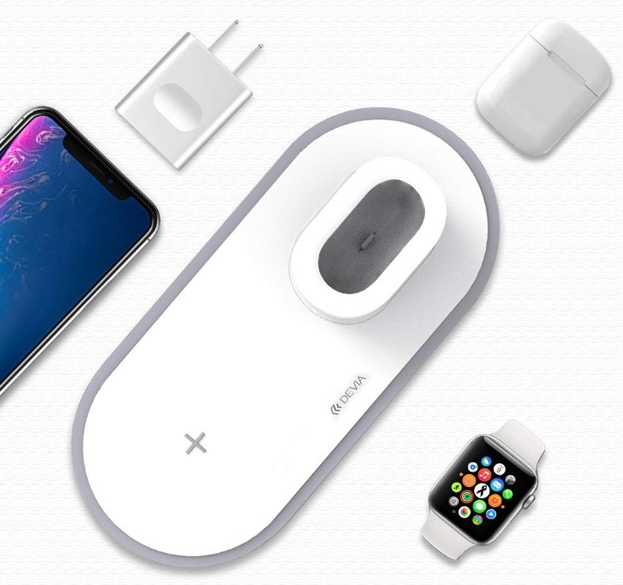 Беспроводное зарядное устройство Devia 3 в1 V3 (для смартфона, умных часов Apple Watch и зарядного кейса AirPods), белый фото 4